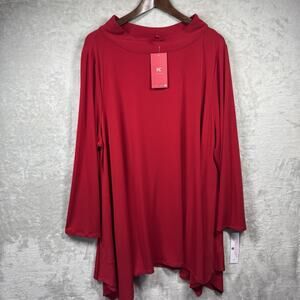 IC Collection NEW Tunic Top Women 2X Red Pullover Stretch Made USA Long Sleeve